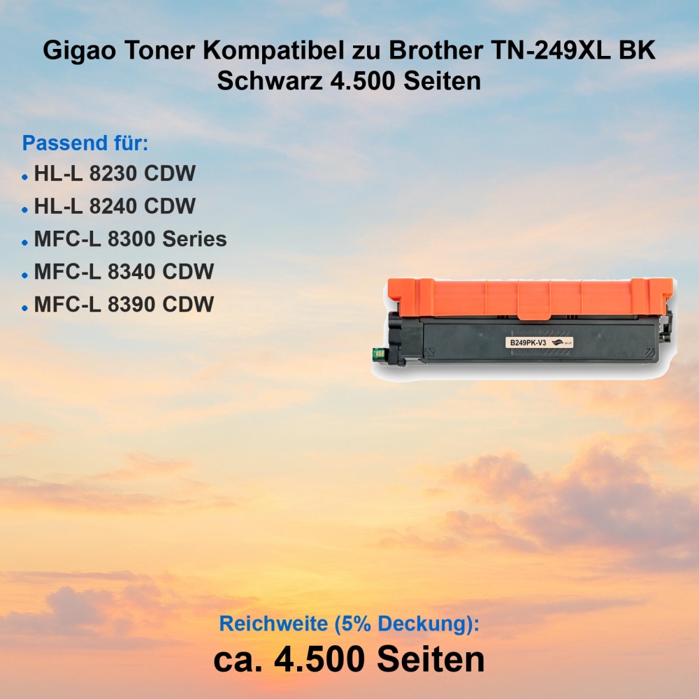 Gigao Toner Kompatibel Brother TN-249XL BK Schwarz für HL-L8230CDW 4.500 Seiten