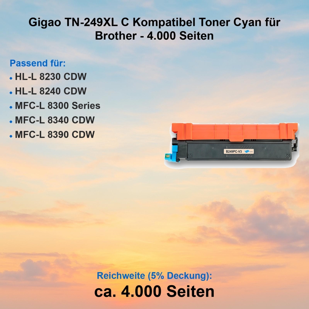 Gigao TN-249XL Cyan Kompatibel für Brother HL-L8230CDW - 4.000 Seiten
