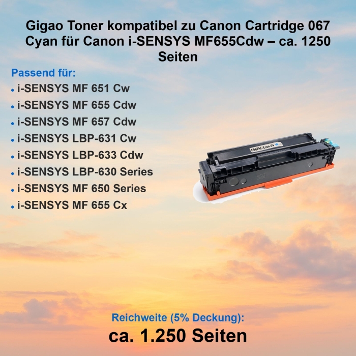 Gigao Toner kompatibel zu Canon Cartridge 067 Cyan...