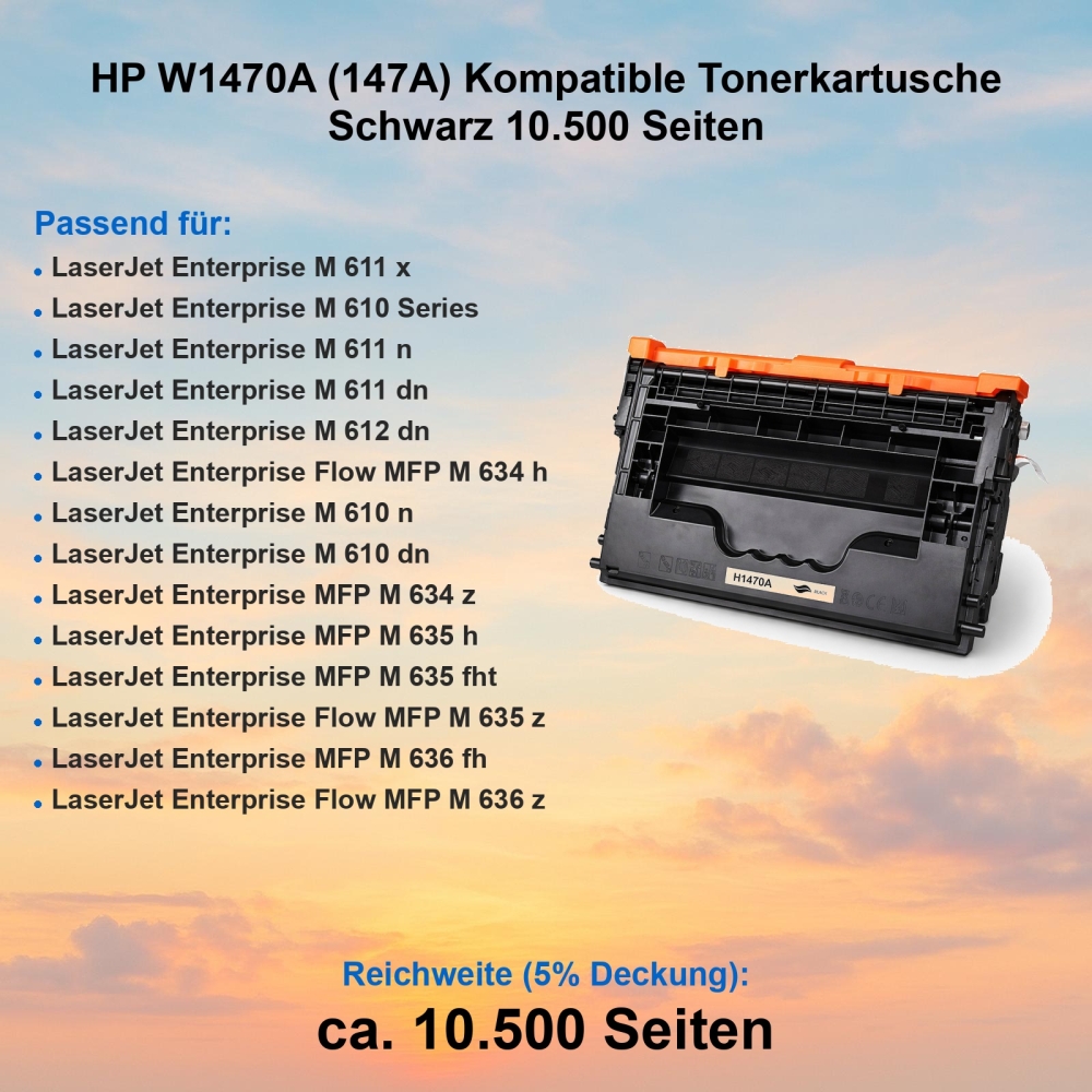 HP W1470A (147A) Kompatible Tonerkartusche Schwarz 10.500 Seiten