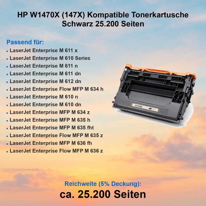 HP W1470X (147X) Kompatible Tonerkartusche Schwarz 25.200...