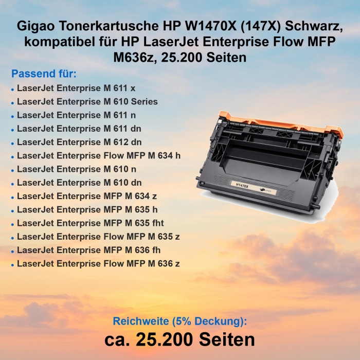 Gigao Tonerkartusche HP W1470X (147X) Schwarz, kompatibel...