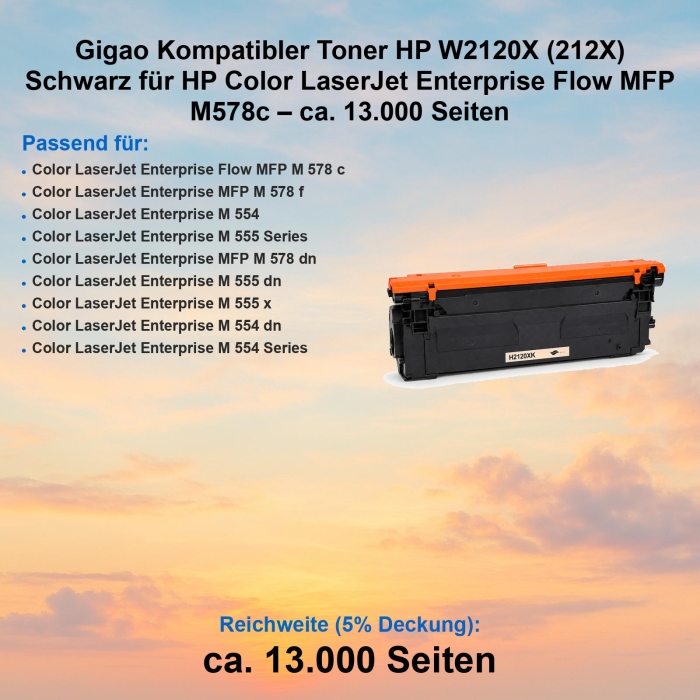 Gigao Kompatibler Toner HP W2120X (212X) Schwarz für...
