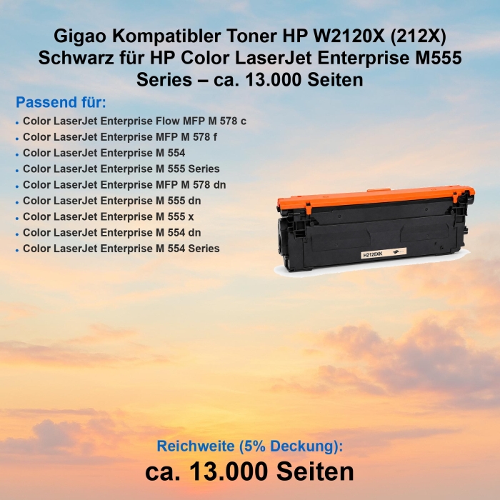 Gigao Kompatibler Toner HP W2120X (212X) Schwarz für...