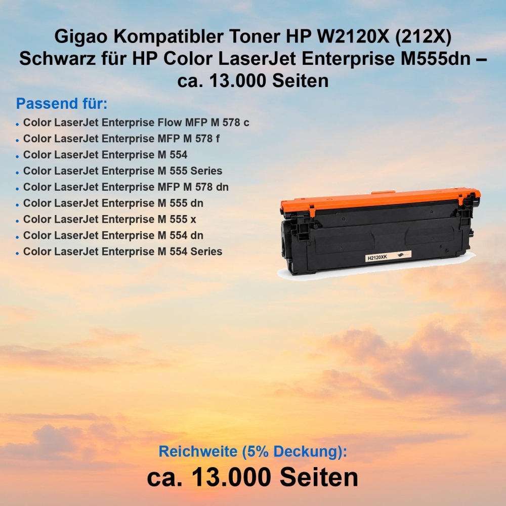 Gigao Kompatibler Toner HP W2120X (212X) Schwarz für HP Color LaserJet Enterprise M555dn – ca. 13.000 Seiten