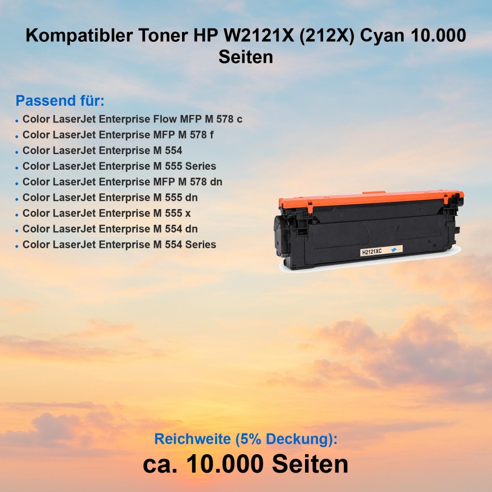 Kompatibler Toner HP W2121X (212X) Cyan 10.000 Seiten