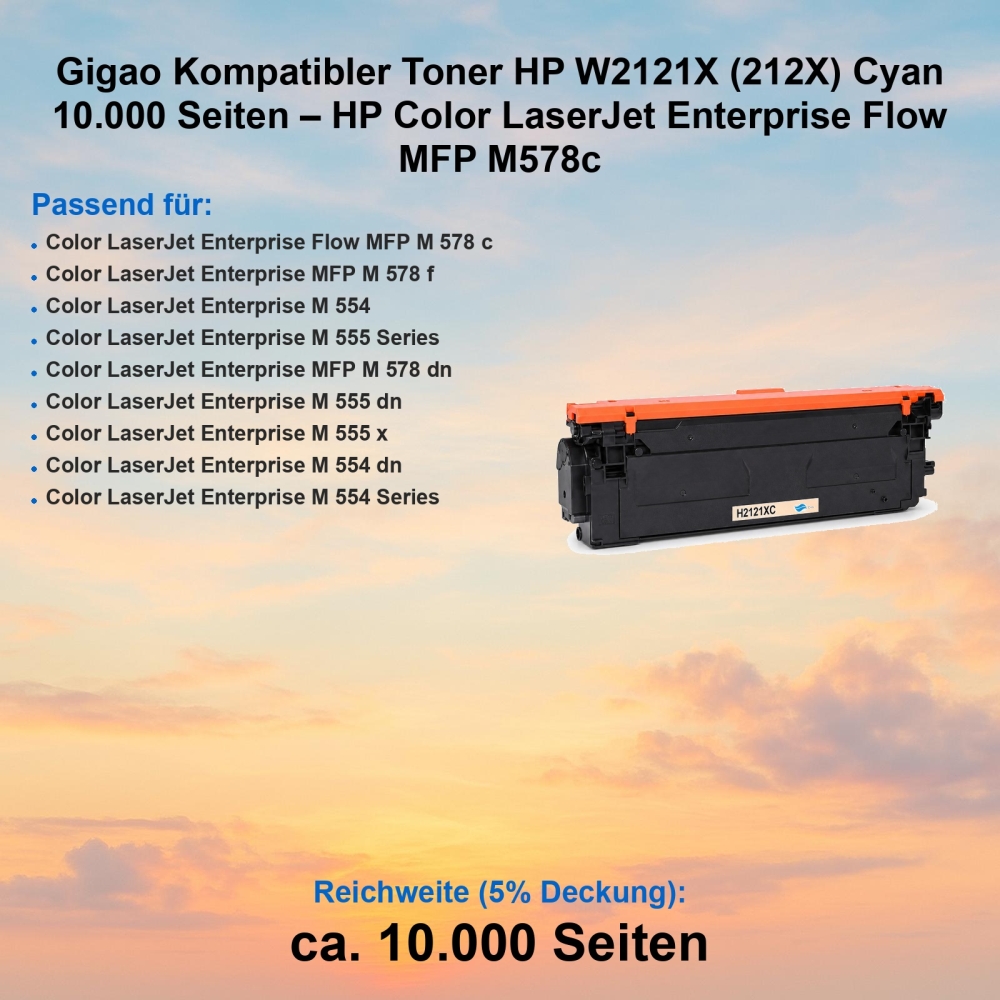 Gigao Kompatibler Toner HP W2121X (212X) Cyan 10.000 Seiten – HP Color LaserJet Enterprise Flow MFP M578c