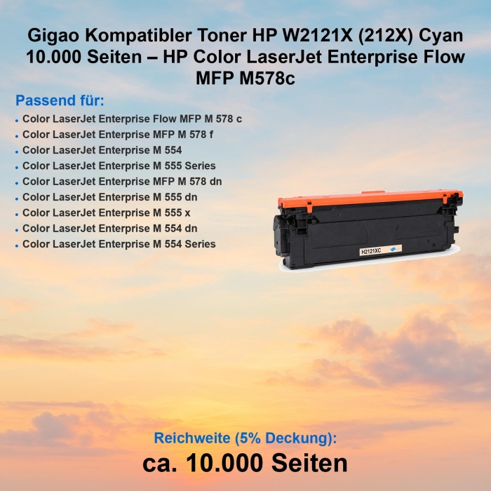 Gigao Kompatibler Toner HP W2121X (212X) Cyan 10.000...