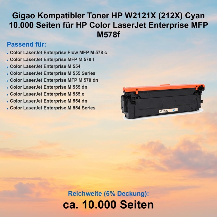 Gigao Kompatibler Toner HP W2121X (212X) Cyan 10.000...