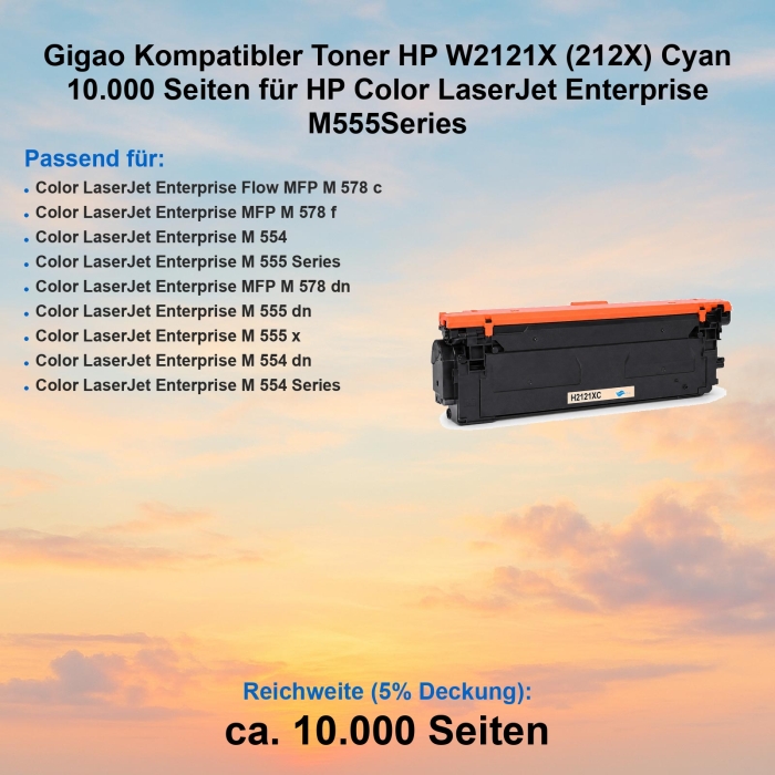 Gigao Kompatibler Toner HP W2121X (212X) Cyan 10.000...