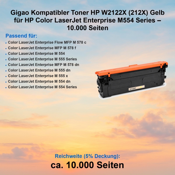 Gigao Kompatibler Toner HP W2122X (212X) Gelb für HP...