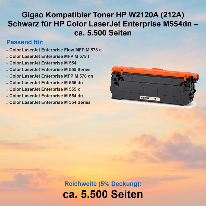 Gigao Kompatibler Toner HP W2120A (212A) Schwarz für...