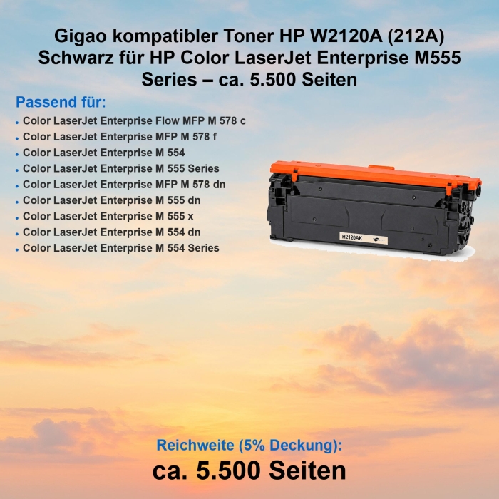 Gigao kompatibler Toner HP W2120A (212A) Schwarz für...