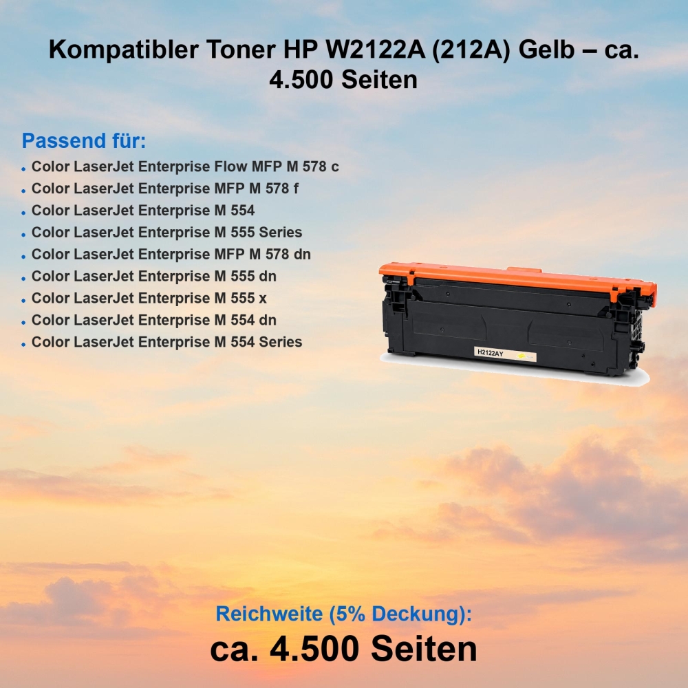 Kompatibler Toner HP W2122A (212A) Gelb – ca. 4.500 Seiten
