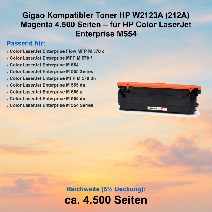 Gigao Kompatibler Toner HP W2123A (212A) Magenta 4.500...