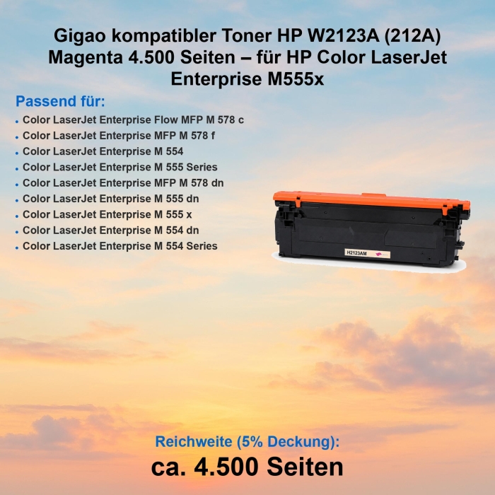 Gigao kompatibler Toner HP W2123A (212A) Magenta 4.500...