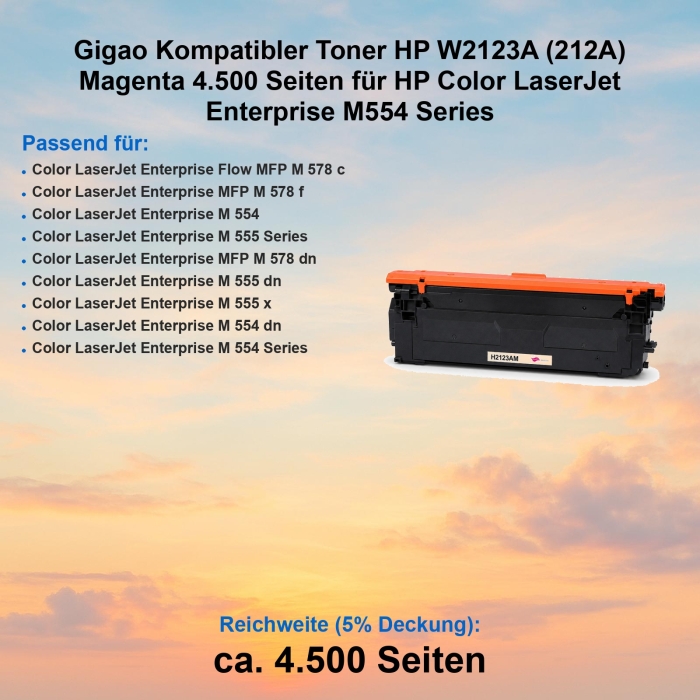Gigao Kompatibler Toner HP W2123A (212A) Magenta 4.500...