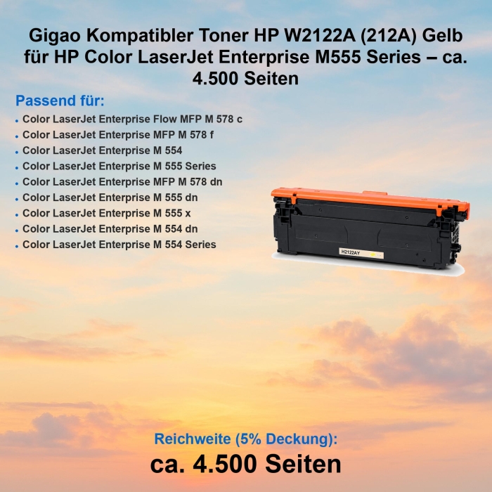Gigao Kompatibler Toner HP W2122A (212A) Gelb für HP...