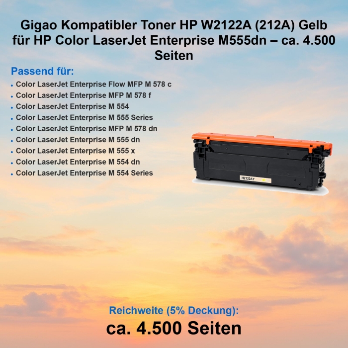 Gigao Kompatibler Toner HP W2122A (212A) Gelb für HP...