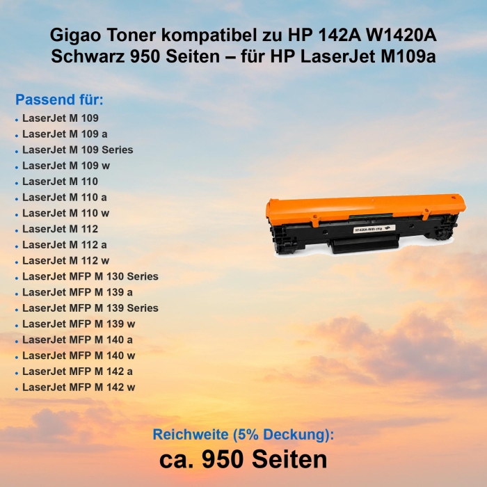 Gigao Toner kompatibel zu HP 142A W1420A Schwarz 950...
