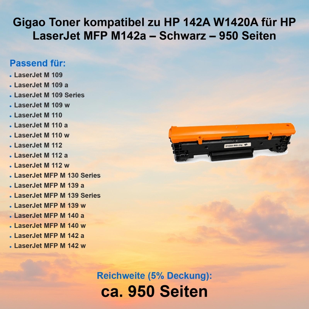 Toner für HP LaserJet MFP M142a Drucker kompatibel HP 142A W1420A
