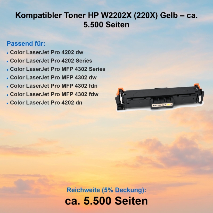 Gigao W2202X Toner kompatibel HP 220X Gelb XL-Version
