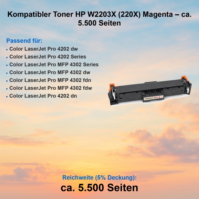 Kompatibler Toner HP W2203X (220X) Magenta – ca....