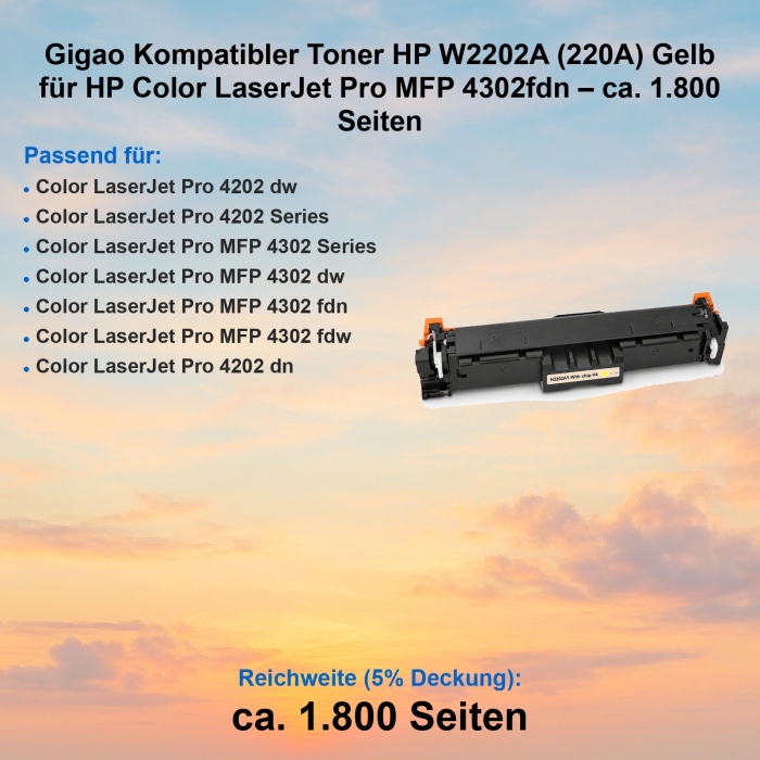 Gigao Kompatibler Toner HP W2202A (220A) Gelb für HP...