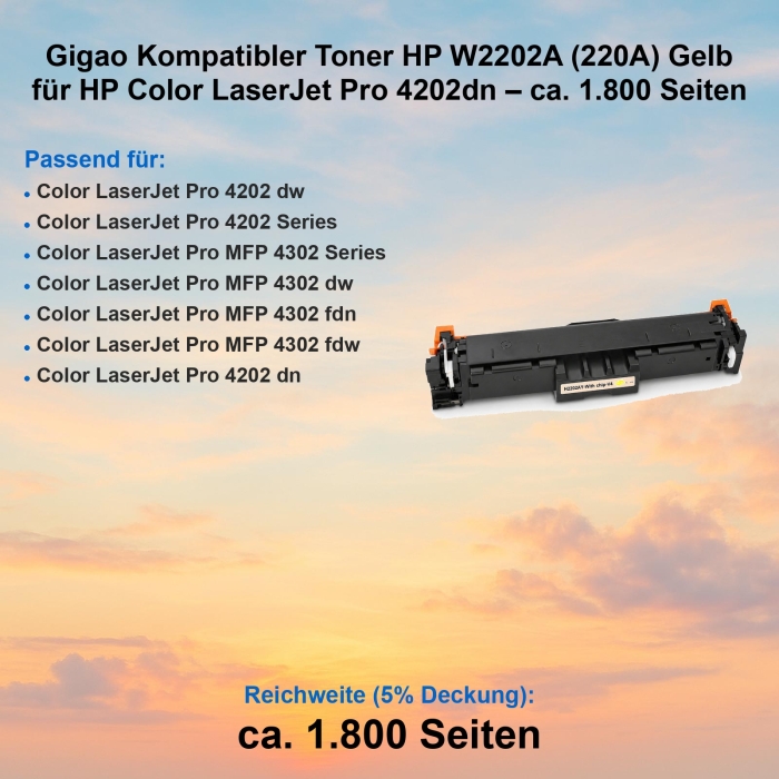 Gigao Kompatibler Toner HP W2202A (220A) Gelb für HP...