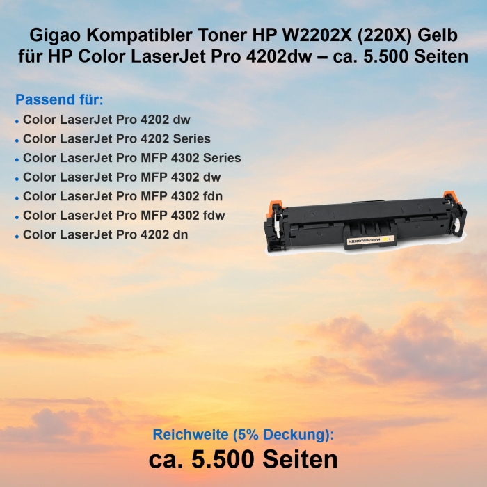 Gigao Kompatibler Toner HP W2202X (220X) Gelb für HP...