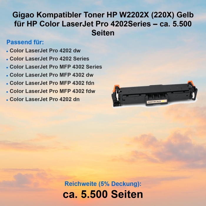 Gigao Kompatibler Toner HP W2202X (220X) Gelb für HP...