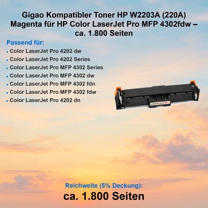 Gigao Kompatibler Toner HP W2203A (220A) Magenta für...