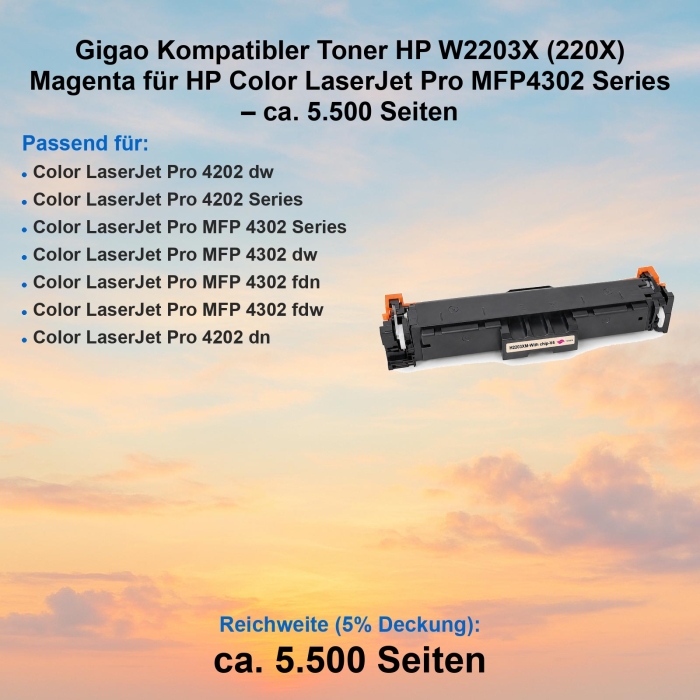 Gigao Kompatibler Toner HP W2203X (220X) Magenta für...