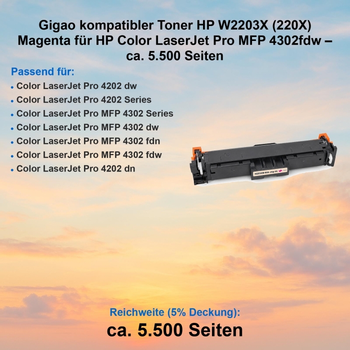 Gigao kompatibler Toner HP W2203X (220X) Magenta für...