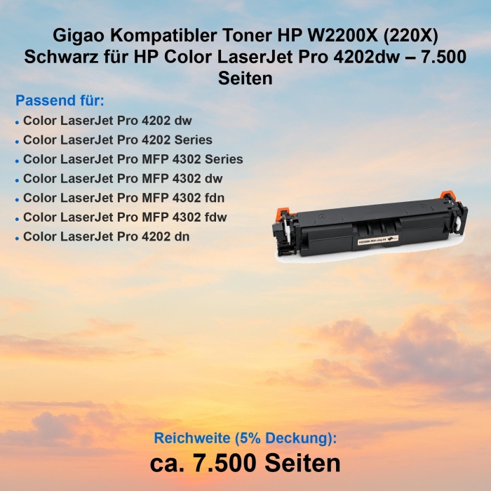 Gigao Kompatibler Toner HP W2200X (220X) Schwarz für...