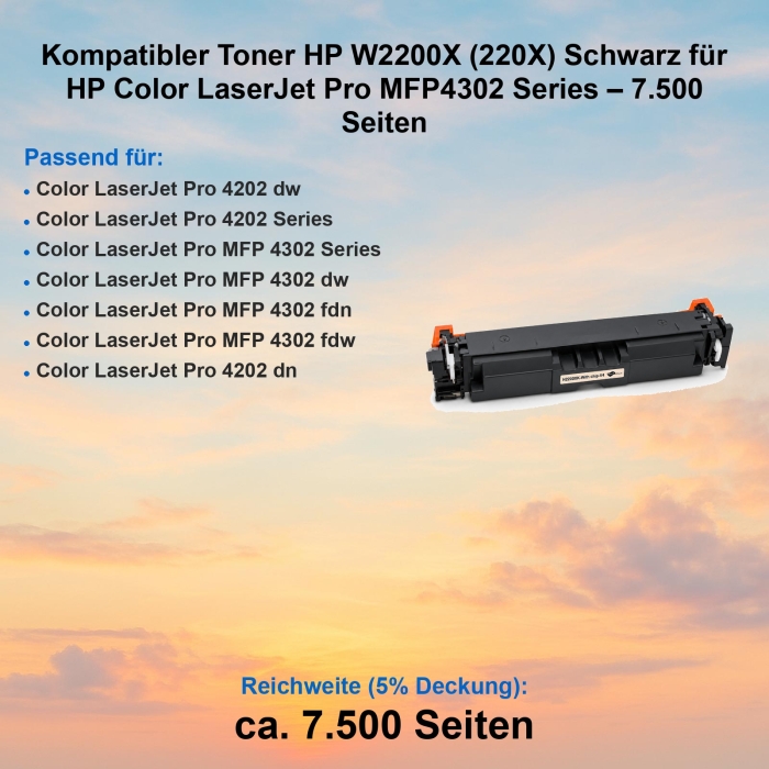 Kompatibler Toner HP W2200X (220X) Schwarz für HP...