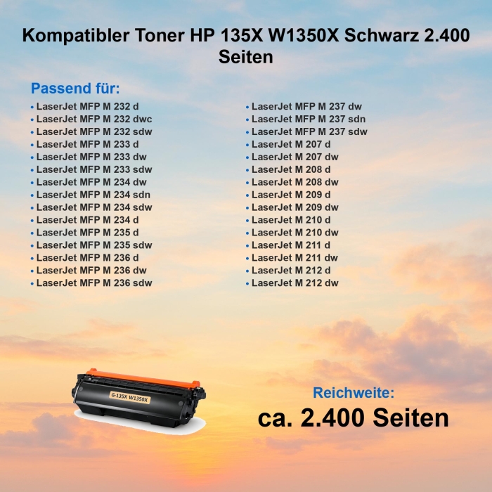 Kompatibler Toner HP 135X W1350X Schwarz 2.400 Seiten