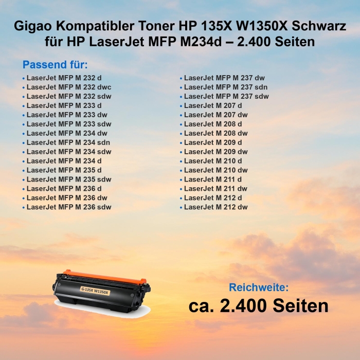 XL Toner für HP MFP M234d kompatibel HP 135X W1350X / HP LaserJet MFP M234d Drucker 2.400 Seiten