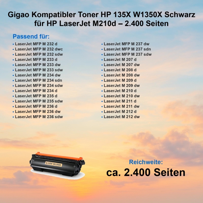Gigao Kompatibler Toner HP 135X W1350X Schwarz für...