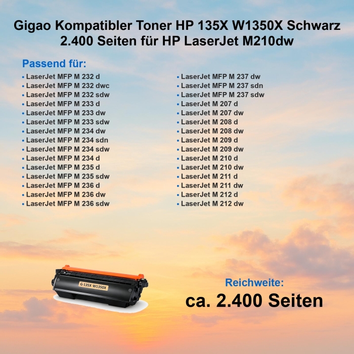Gigao Kompatibler Toner HP 135X W1350X Schwarz 2.400...