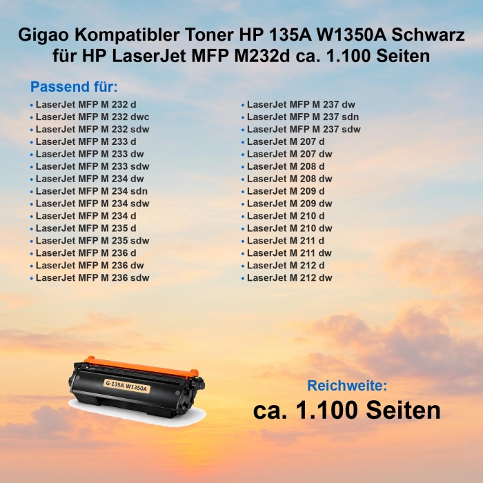 Toner für HP MFP M232d kompatibel HP 135A W1350A /...