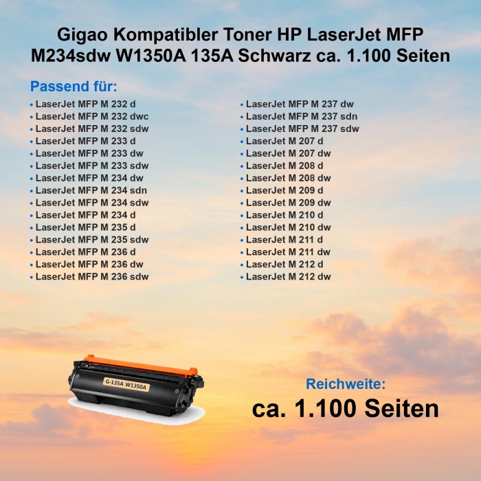 Toner für HP MFP M234sdw kompatibel HP 135A W1350A /...