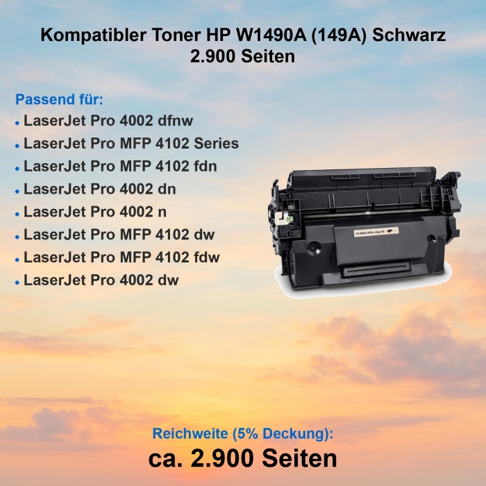 Kompatibler Toner HP W1490A (149A) Schwarz 2.900 Seiten