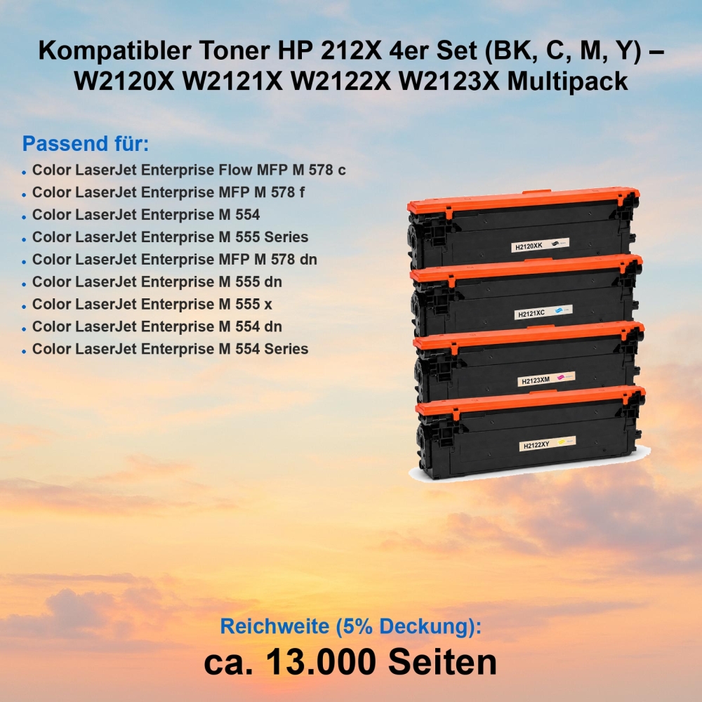 Kompatibler Toner HP 212X 4er Set (BK, C, M, Y) – W2120X W2121X W2122X W2123X Multipack