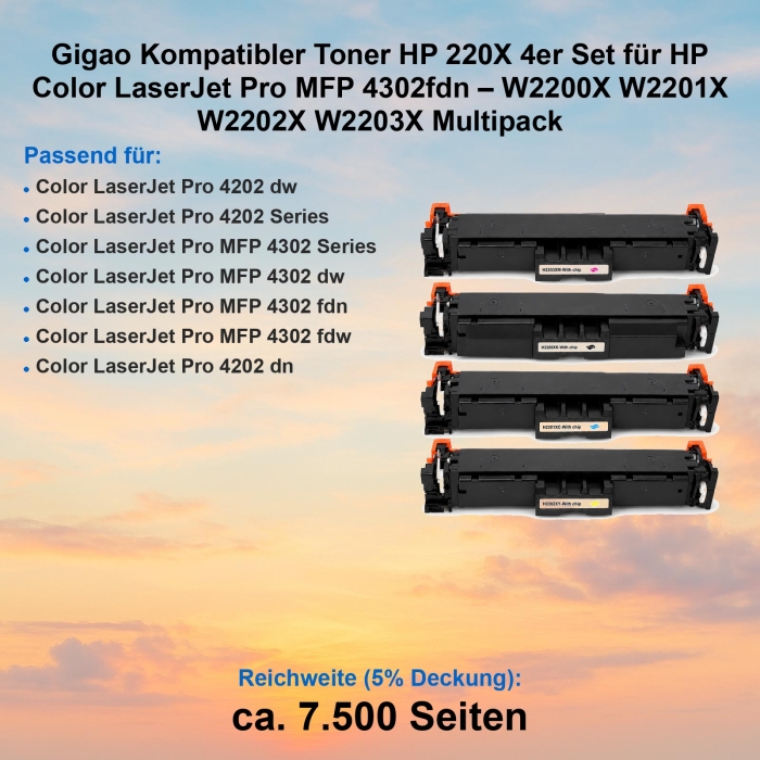 Gigao Kompatibler Toner HP 220X 4er Set für HP Color...
