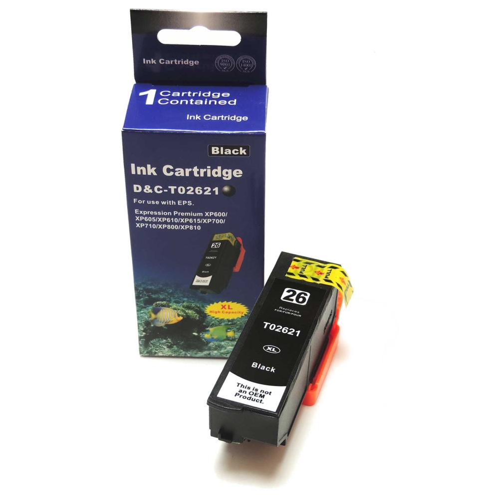 Kompatibel Epson T2621, Eisbär, 26XL, C13T26214010 BK Schwarz Black Druckerpatrone für 500 Seiten von D&C