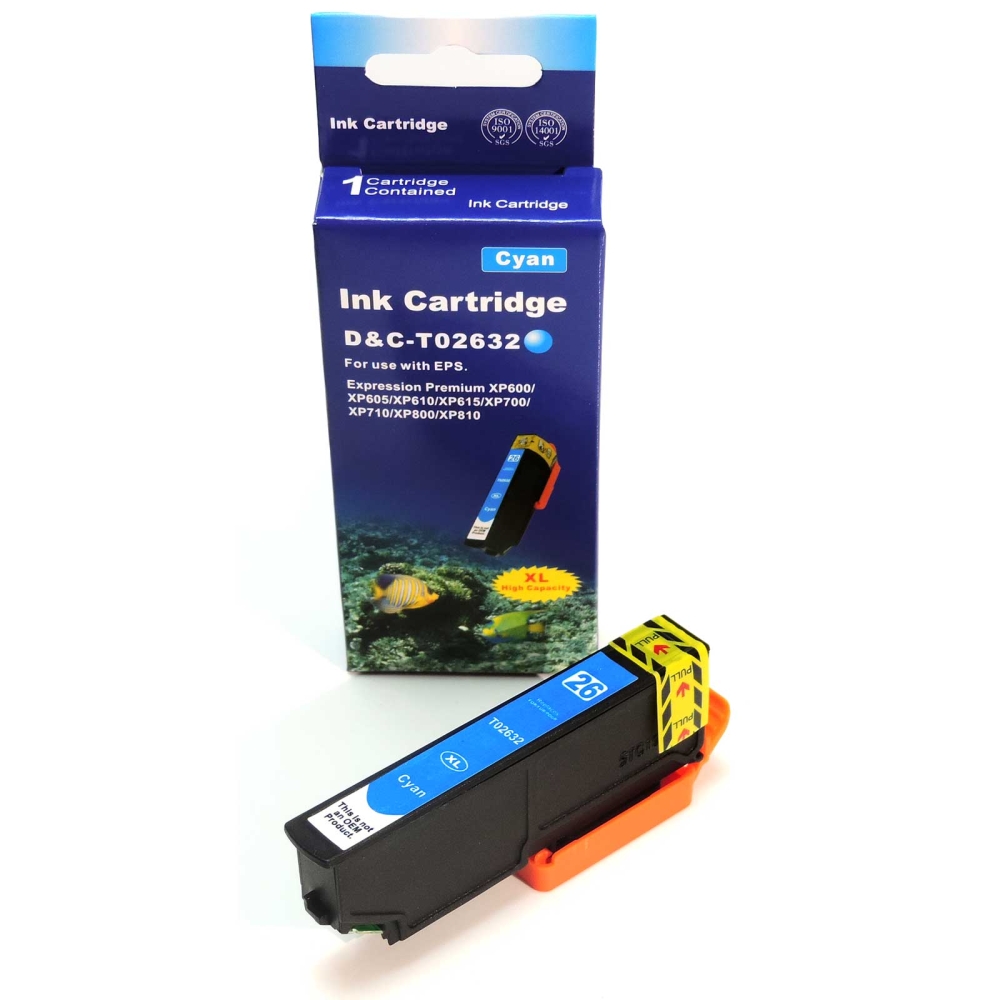 Kompatibel Epson T2632, Eisbär, 26XL, C13T26324010 C Cyan Blau Druckerpatrone für 700 Seiten von D&C