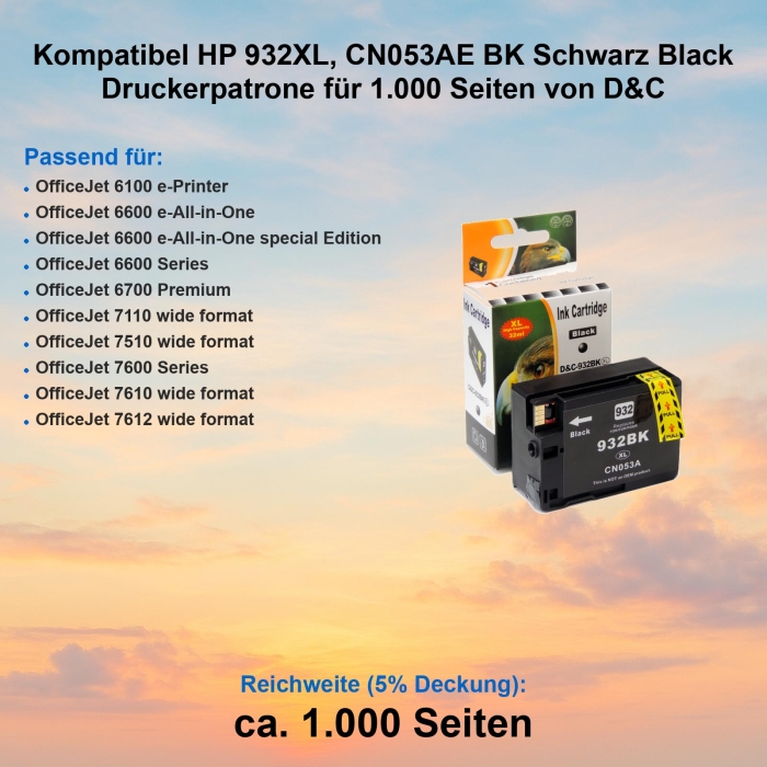 Kompatibel HP 932XL, CN053AE BK Schwarz Black...
