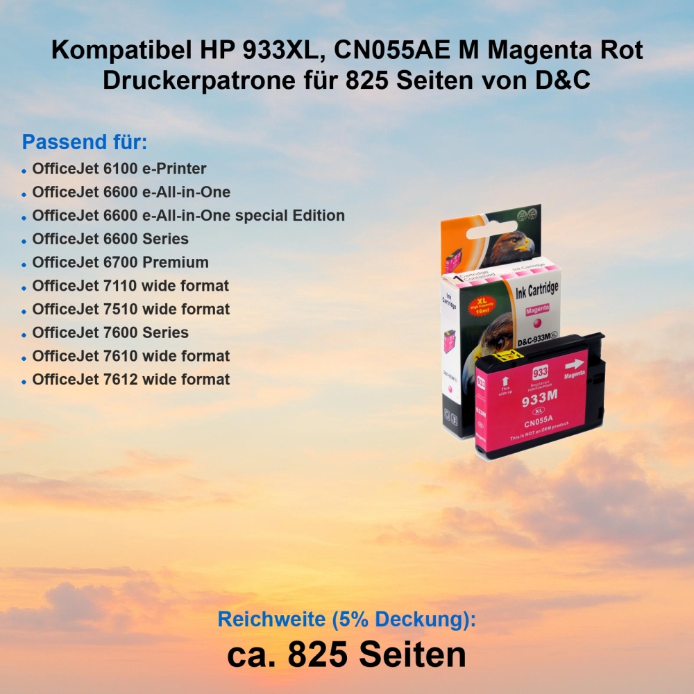 Kompatibel HP 933XL, CN055AE M Magenta Rot Druckerpatrone für 825 Seiten von D&C