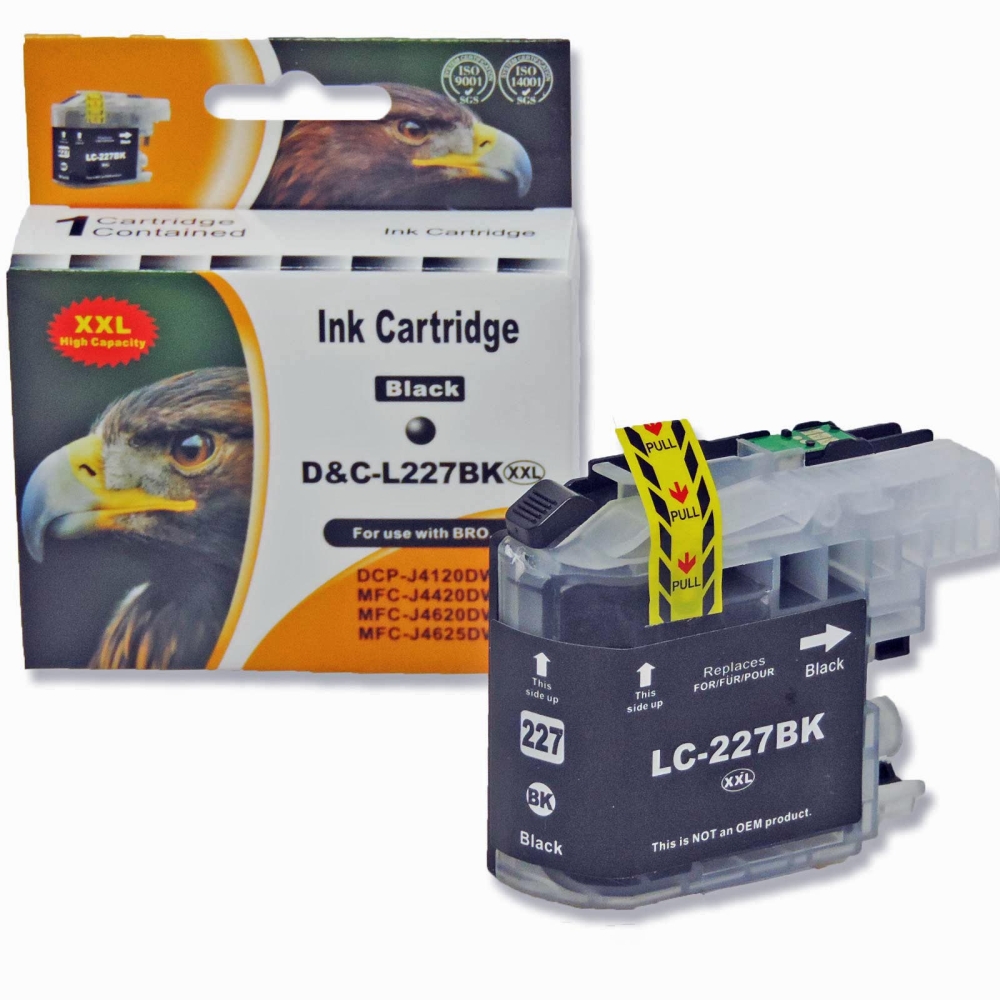 Kompatibel Brother LC-227 XXL BK Schwarz Black Druckerpatrone für 1.200 Seiten von D&C
